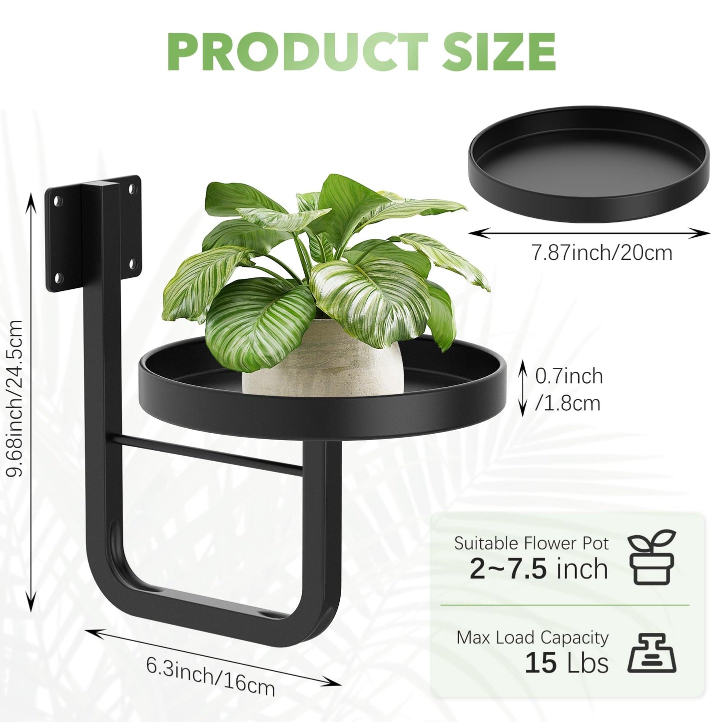 JOPBENG Wall Plant Holder, 7.9 Inch Hanging Plant Holder Wall Planters for Indoor Plants, Wall Mounted Plant Holder Window Plant Shelves for Outdoor Metal Wall Planter Black 2Pcs