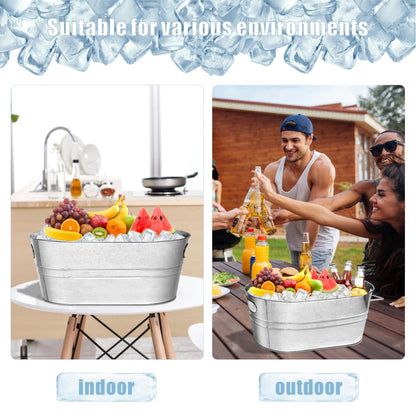 4 Pack Galvanized Tub Ice Bucket, 3 Gallon Large Metal Drink Buckets for Parties & Bars, Beer Beverage Tub with Carry Handles for Champagne, Cocktails, Wine Cooling, Mimosa Supplies