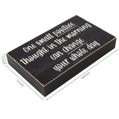 Esur Positive Thought Home Office Desk Wooden Box Sign Decor - Inspirational Shelf Wall Decoration Accessories for Women, Black