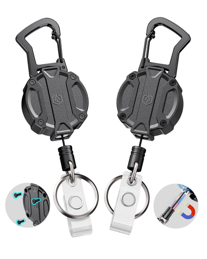 Autonomier 2Pack Heavy Duty Retractable Keychain, Unbreakable Embedded Body with 30.5" Dyneema Cord, Tactical ID Badge Holder Reel Carabiner Clip with Secure Magnetic Closure for Men, Holds 25oz