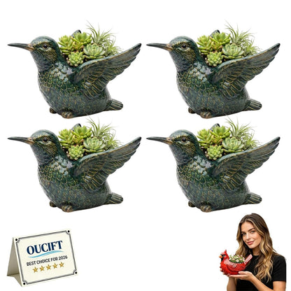Cardinal Bird Succulent Planter, Resin Red Birds Plant Pot Small Cute Animal Flower Pots Hummingbird Succulent Planter Flower Plant Pot Decorative Planters for Indoor Tabletop Decor(Green 4pcs)