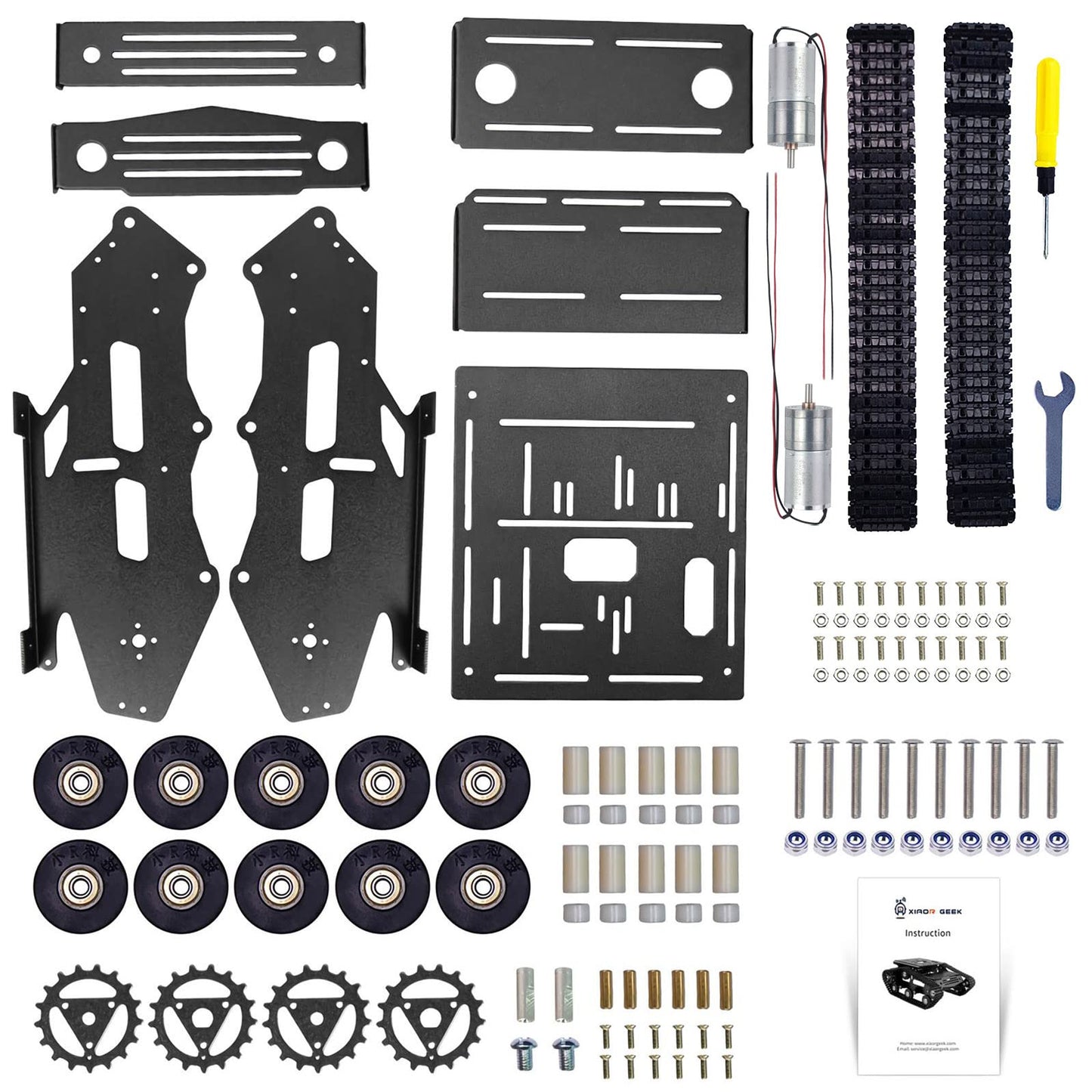 XiaoR Geek Smart Robot Car Chassis Kit Full Metal Big Tank Chassis with 2WD Motors for Arduino Raspberry Pi Jetson Python DIY Smart Car Learning Kit(Black, with DC Motor)