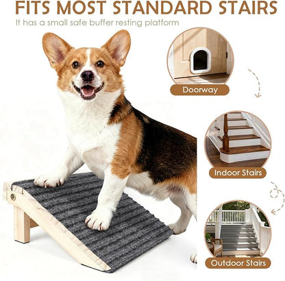 3-in-1 Dog Ramp for Stairs, Foldable Dog Stairs for Senior Dogs | 4.2"H, 3 Pack, Dog Steps & Calf Stretcher & Footrest, Gentle on Hips & Joints for Medium Dogs, Anti-Slip & Portable