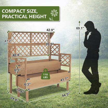 Raised Garden Bed with Trellis, 2-Tier Elevated Planter Box, Wooden Outdoor Planter for Vegetables Herbs Flowers, Lattice Back for Climbing Plants, Modern Minimal Design for Patio Balcony Backyard