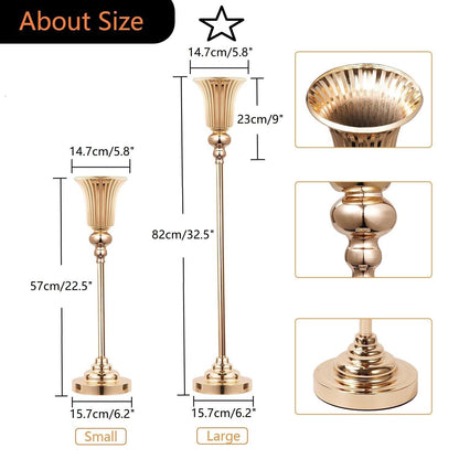 32.5inch Versatile Metal Wedding Centerpiece Vases - Set of 2 Tall Gold Trumpet Vases for Road Lead, Elegant Centerpiece Stands for Wedding Reception Party Events Anniversary (Gold, 32.5in - 2Pcs)