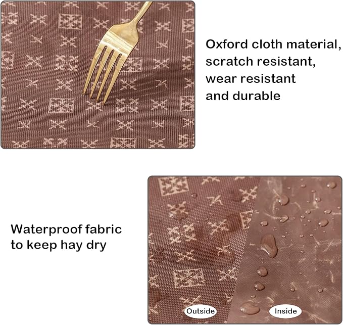 Rabbit Hay Feeder Bag, Large Capacity Rabbit Hay Bag Small Animal Hanging Hay Bag 600D Oxford Cloth Bunny Hay Feeder Bag for Rabbits Guinea Pigs Chinchillas (Brown-2 Holes-2Pcs)