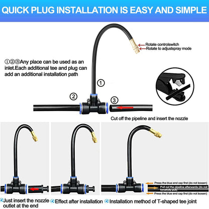Drip Irrigation Kit Automatic Watering System for Potted Plants, 360 Degree Adjustable Copper Micro Sprinklers, Quick Connect Tubing Fittings for Garden, Lawn, Patio, Balcony (165 FT)