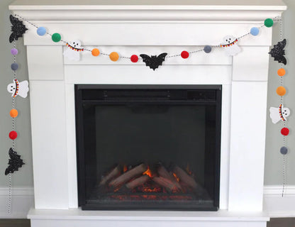 Felt Bat Ghost Garland - Spooky Halloween Party Decorations,Spooky Banner with Colorful Felt Balls,Halloween Wall Mantel Hanging Garland,Black Bat White Ghost Photo Backdrop