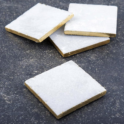 Thirstystone Square White Marble/Gold Edged Coasters (Set of 4), Multicolor
