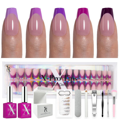 SXC Cosmetics French Tip Press On Nails - Skin Tone Nude and Color Series, Short Coffin X-Pro Tips Starter Kit ST119KIT