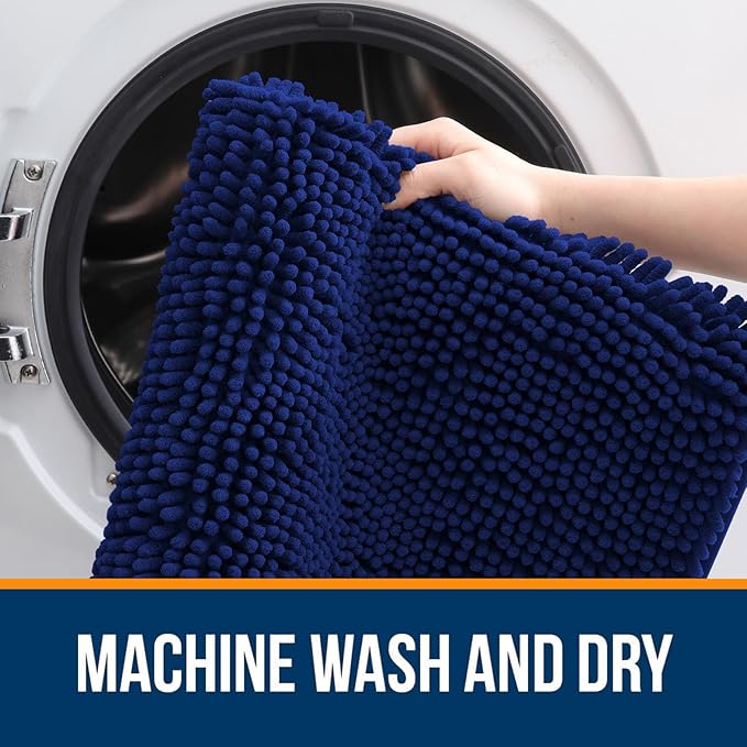 OLANLY Bathroom Runner Rugs 59x20, Extra Soft Absorbent Chenille Bath Rugs, Rubber Backing Quick Dry, Machine Washable Long Bath Mats for Bathroom Floor, Tub and Shower, Home Decor Accessories, Navy