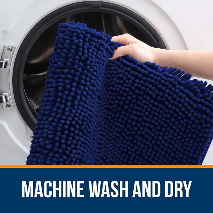 OLANLY Large Bathroom Rugs 59x35, Extra Soft Absorbent Chenille Bath Rugs, Rubber Backing Quick Dry, Machine Washable Bath Mats for Bathroom Floor, Tub and Shower, Home Decor Accessories, Navy