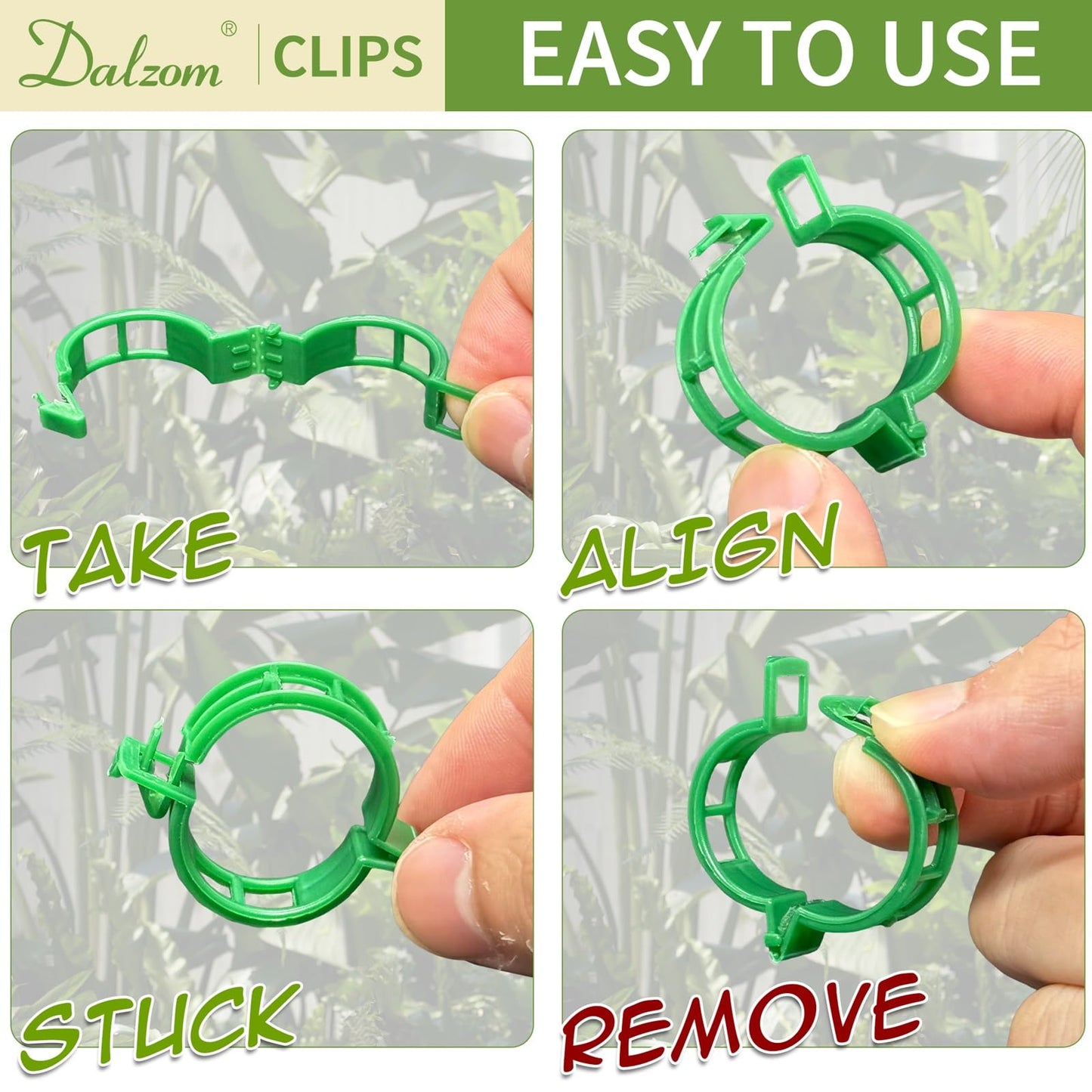 Dalzom® 300Pcs Tomato Clips, Plastic Trellis Clips Plant Support Clips, Plant Clips for Support, Grape Vine, Tomato Vine, Vegetables Plants, Garden Clips to Grow Upright Makes Plants Healthier (Green)