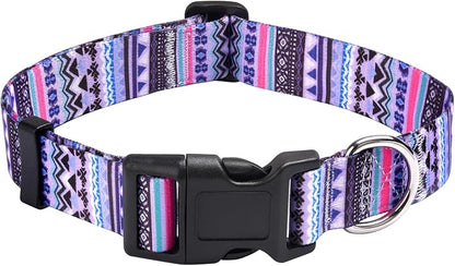 MarukoPet Dog Collar, Adjustable for Small Medium Large Dogs Puppy, Cute Design with Bohemia Floral Tribal Geometric Patterns Boys Girls Dog Collar(Purple Bohemia-M)