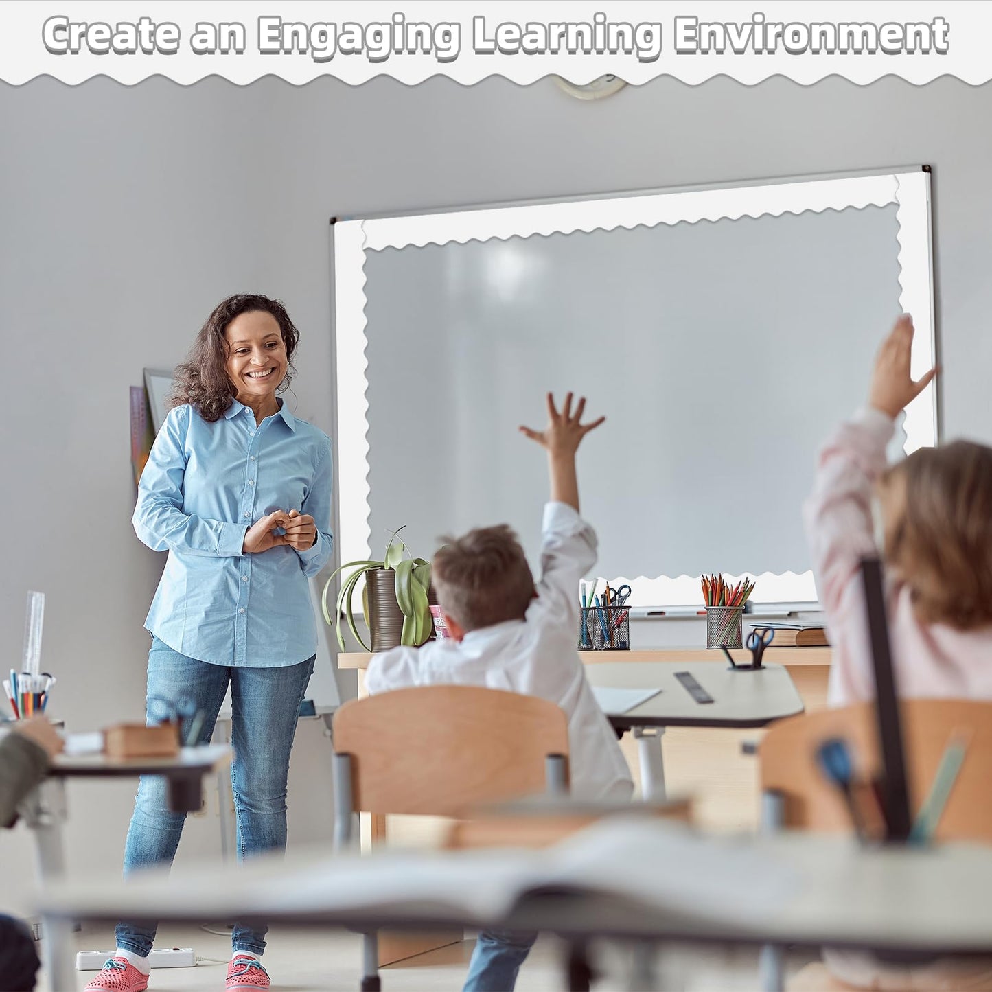 30 Pcs Magnetic Borders for Classroom Whiteboard - White Magnetic Bulletin Board Border Set - Scalloped Chalkboard Border Strips for Teachers, Parents, DIY Home,School & Office Decoration