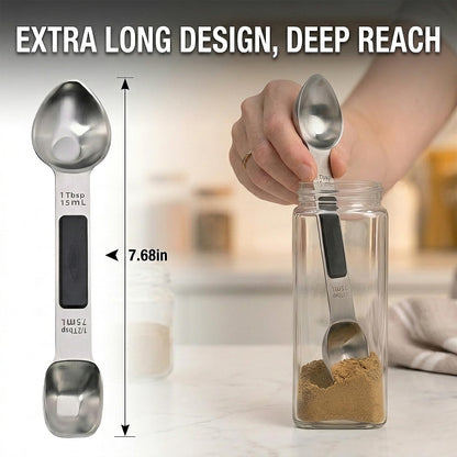 Mafier Magnetic Measuring Spoons,Stainless Steel Dual Sided Tablespoons,Extra Long Handle for Deep Jars,Heart-Shaped&Square Heads that More Easier to Excavate,Laser Markings,Non-Slip Grip(set of 5)