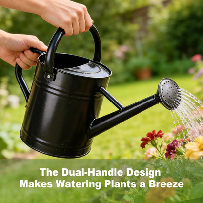 Watering Can for Outdoor&Indoor Plants，1 Gallon Metal Watering Can with with Removable Spout，Galvanized Steel Garden Flower Water Can Plant Watering Pot with 2 Handles，Black