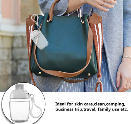 Healthcom 10 Pcs 1Oz 30ml Clear Empty Bottles Hand Sanitizer Travel Holder Hook Keychain Carriers White Flip Cap Reusable Portable Empty Bottle Refillable Cosmetic Container for Liquid Lotions Creams