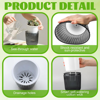 Ferrochef Set of 6 Self Watering Plant Pot 3 Sizes Plastic Double Layer Self Watering Flower Pot with Multi Mesh Drainage Holes Wicking Reservoir for Indoor Outdoor Garden Plants(Black)