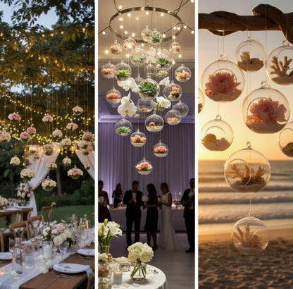 GlikCeil 12 Pcs 5.3'' 3.9'' 3.15'' Hanging Glass Tealights Candle Holder Large Globes Fillable Plant Clear Terrarium Orbs Air Plants Holder with Fishing Line Wedding Centerpiece Tree Decor