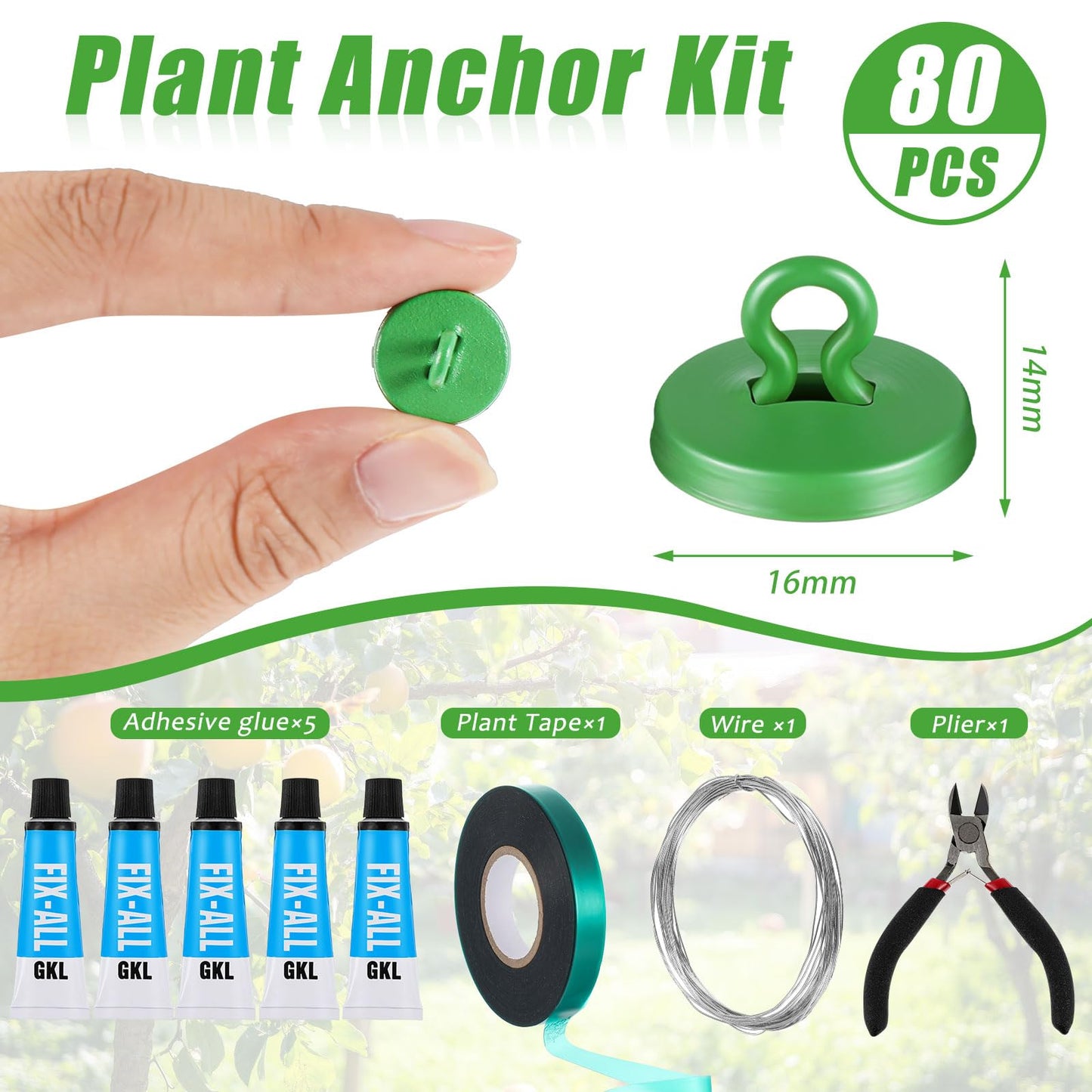WILLBOND Plant Anchor Kit, 80 Pcs Vine Anchors 5 Pack Silicone Adhesive Sealant Garden Tie Tape Metal Wire Wire Cutters for Spring Trellis Vine and Stucco Brick Wall Climbing Plants Supplies(Green)