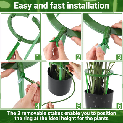 Tujoe 4 Sets Water Ring 3 Leg Support Drip Emitter Drip Ring with 1/8 Inch Barbed Inlet Fitting Removable Stakes for Grow Media Irrigation System Rain Watering Tree Plants, Green (12 Inch)