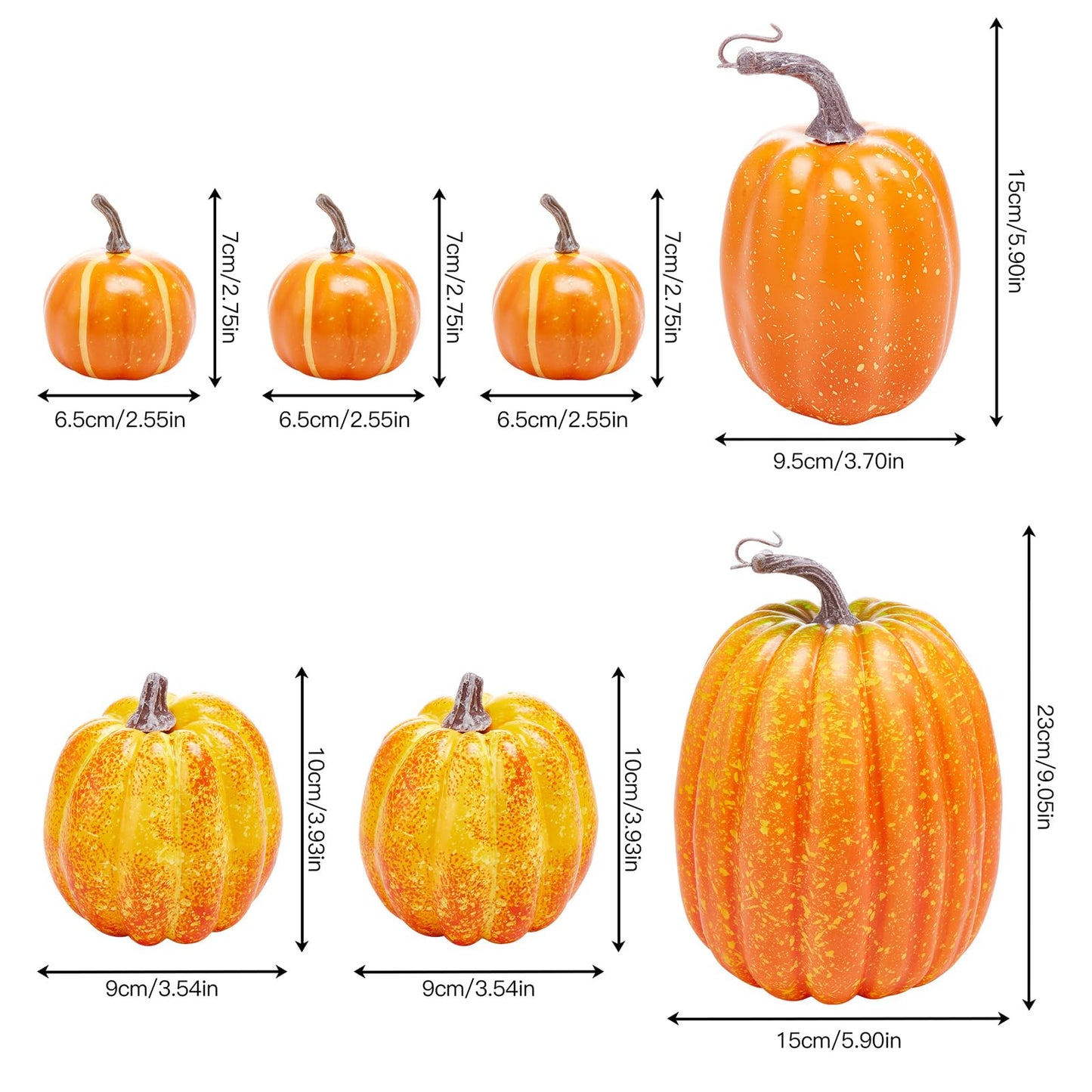 Autumn Pumpkin Decoration 7PCS Artificial Pumpkin Country Style foam Pumpkin Light Luxury Ornaments Fireplace Table Decoration Applicable to Halloween Harvest Day Thanksgiving Day (Orange)