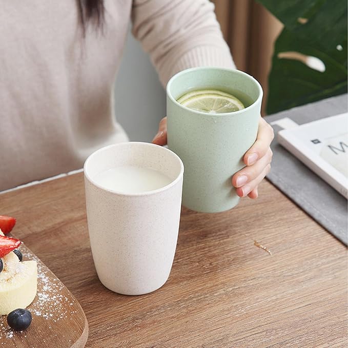 4Pcs Wheat Straw Cups, Unbreakable Drinking Cup, Reusable Cups Dishwasher Safe, 12 oz for Kitchen, Home, Office, and Outdoor Use(Beige)