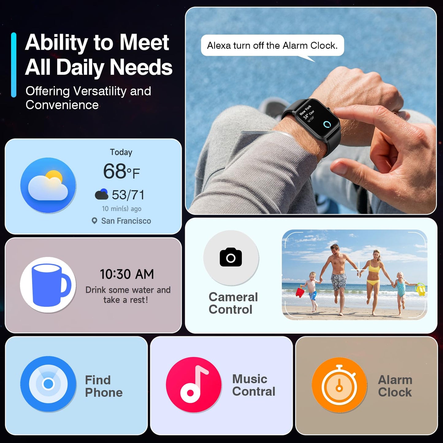 Smart Watches for Women Men, 2025 Smartwatch 1.8'' Alexa Fitness Tracker Smart Watch Compatible for Android iPhone with Bluetooth Call (Answer/Make), IP68 Waterproof Heart Rate/Sleep/SpO2 Monitor 110+