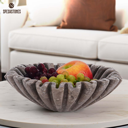 SPESHSTONES Marble Scalloped Bowl Handmade 10 Inch Ruffle Bowl, Large Decorative Bowls for Home Decor, Modern Fruit Bowl for Kitchen Counter, Stone Fluted Bowl for Housewarming Gifts