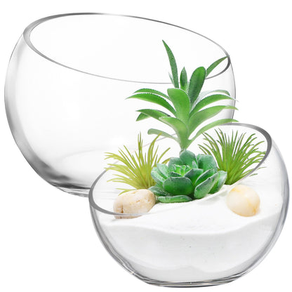 GANAZONO Succulent Planter Pot Set of 2 Half-Round Glass Hydroponic Flower Bowls for Indoor Plants and Home Decoration 5.90X4.33X2.36 Inches