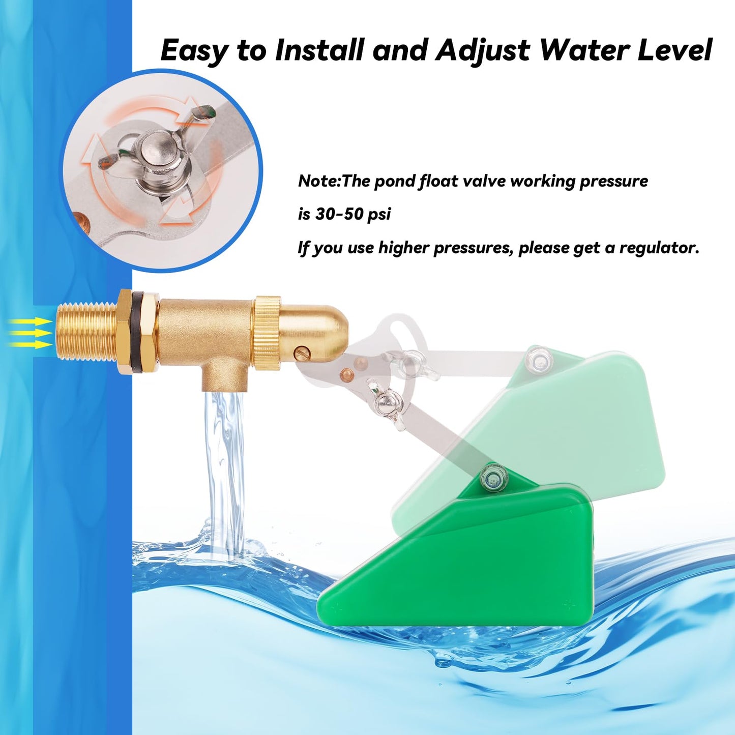 LIUCOGXI 1/2 Inch Brass Float Valve Water Valve with Adapter Pond Float Valve with Adjustable Arm Float Ball Valve for Livestock Water Trough Tank Aquariums Ponds