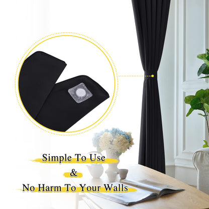 NICETOWN Magnetic Curtain Tiebacks - Modern Unique Upgraded Design Decorative Drape Tie Backs Holder for Window Draperies, No Tools Required (Black, 11.8 X 4 Inches, Set of 4)