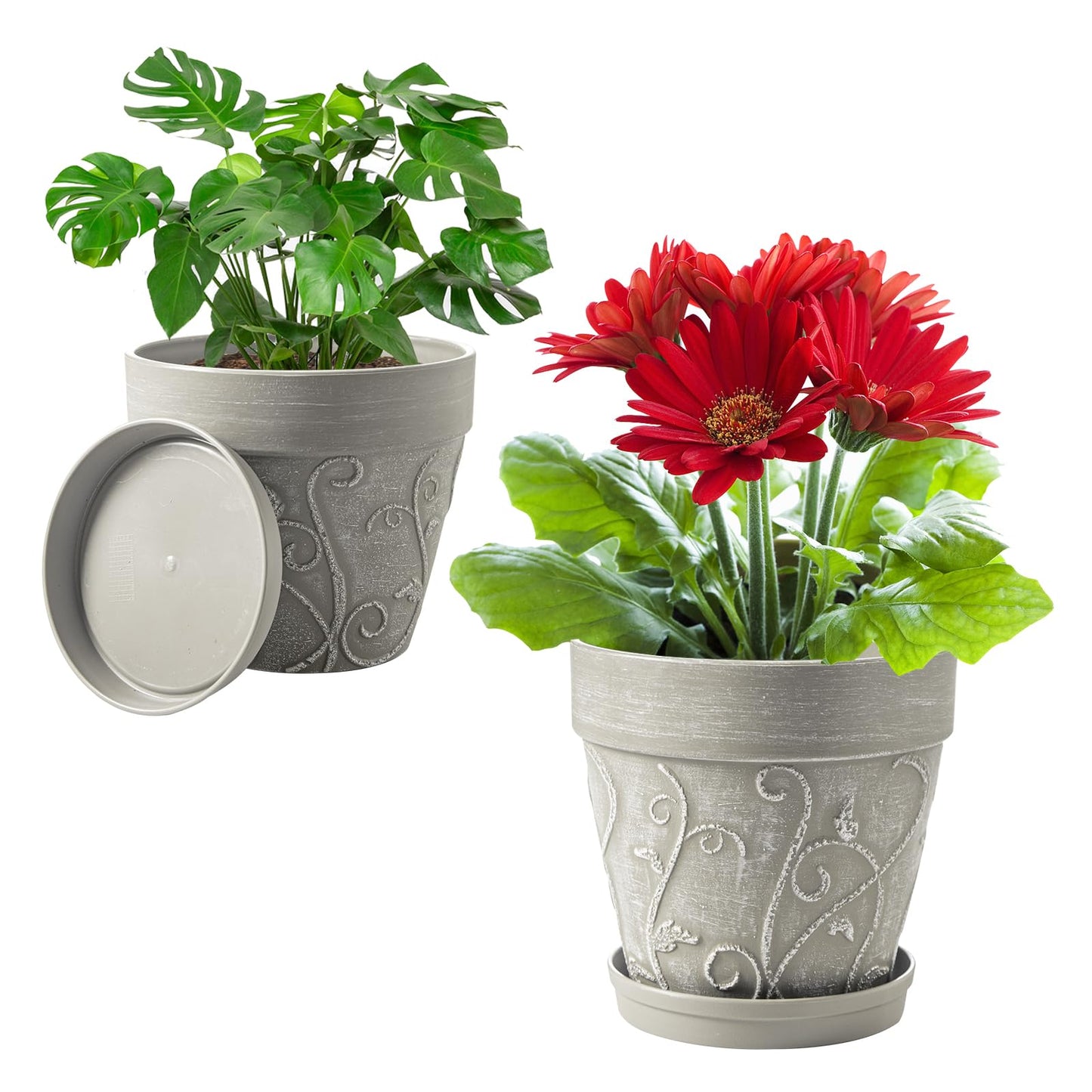 Melphoe Self Watering Pots for Indoor Plants, 6.5/5.3 Inch 2 Pack and 2Pack 7/8 inch Flower Pots