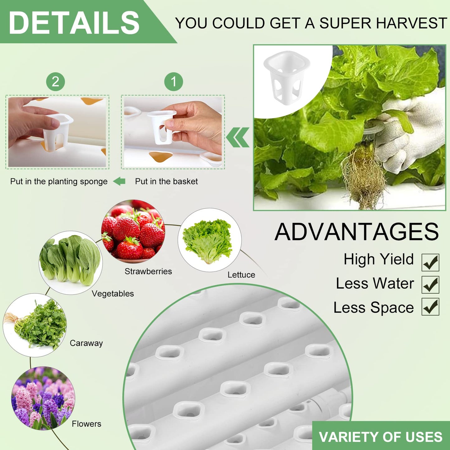LAPOND Hydroponics Growing System Kit for Vegetables,Flowers Fruits and Herbs, with 108 Plant Sites, Suitable for Indoor and Outdoor (Upgraded Version)