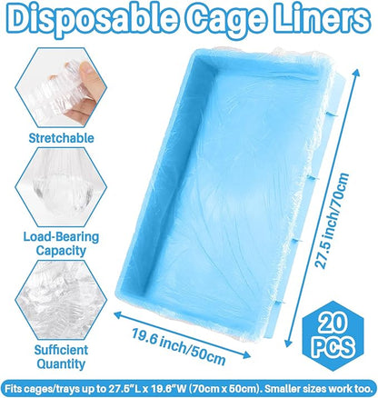 RAINFLOW Clear Plastic Disposable Cage Liner - 20PCS Rabbit Litter Box Liners Waterproof Elastic-Edged Universal Small Animal Cage Liner Bag for Bunny Bird Hamster Hedgehog Guinea Pig (19.6x27.5inch)