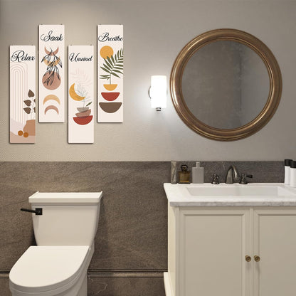 Relax Soak Unwind Breathe Decorative Wooden Wall Sign, 4 Plaques - Decor Accent for Bathroom, Home & Housewarming Gifts