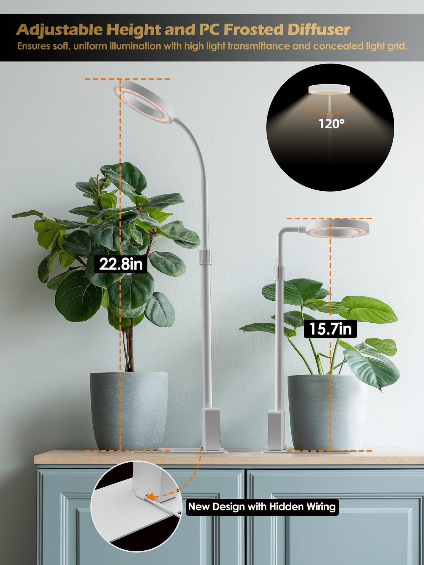 Smart Grow Lights for Indoor Plants, Plant Light with Auto-Timer, Full Spectrum LED Grow Light, Adjustable Height & Stepless Dimming,Plant Assistant Suitable for Most Plants (White-1)