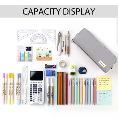 CICIMELON Large Capacity Pencil Case 3 Compartment Pouch Pen Bag for School Teen Girl Boy Men Women (Gray)
