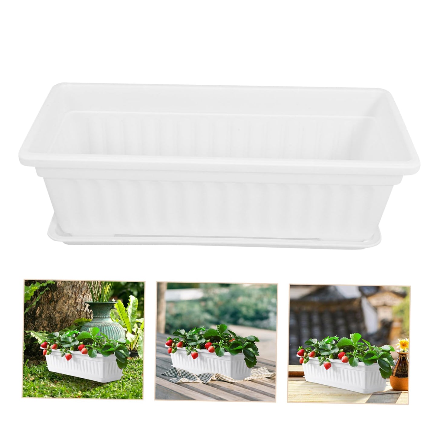 DOITOOL 2pcs Rectangular Plastic with Saucers Versatile Pots for Indoor and Outdoor Use Ideal for Vegetables and Flowers for Windowsills Patios and Gardens
