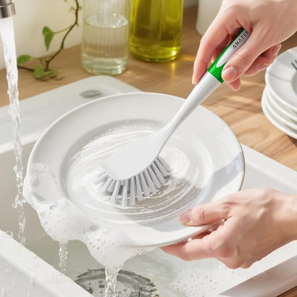 Amazer 4 Pack Dish Brush with Handle, 2 Kitchen Scrub Brushes for Cleaning, 2 Straw Cleaner Brushes for Water Bottle, Dish Scrubber with Stiff Bristles for Sink