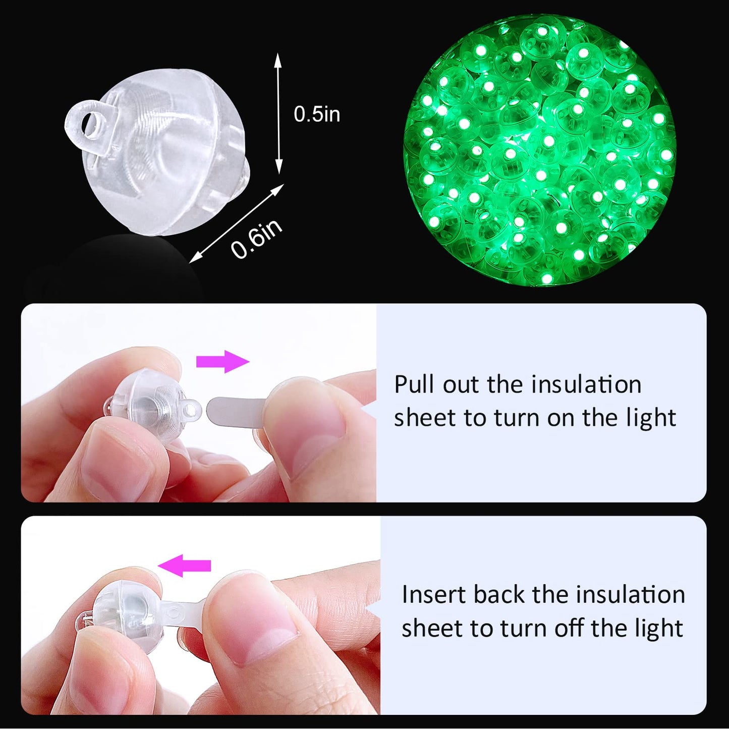 ZGWJ 100PCs Green Balloon Lights Mini, Battery Powered, Long Standby Time Waterproof Tiny Led Round Light for Paper Lantern Balloon Party Easter Eggs Wedding Christmas Halloween Decorations