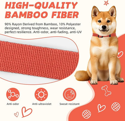 Orange Dog Collar for Medium Size Dog, Breathable, Anti-Odor & Soft, Comfortable for Sensitive Skin Puppies, 90% Bamboo Rayon, Adjustable Quick-Release Buckle Pet Collar for Medium Breeds