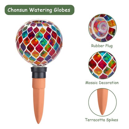 Chonsun Plant Watering Spikes Mosaic Self Watering Globes 2 Pack Large Self Watering Planter Insert Automatic Watering Bulbs for Outdoor Plants