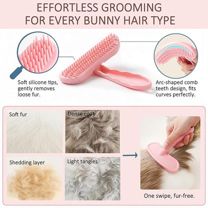 MCTOURY Rabbit Brush for Shedding Grooming: Effective at Removing 99% Loose Hair - Gentle Massage Appears Relaxed Comfortable & Soft Bristles - Safe for Sensitive Bunnies Cats Small Pets