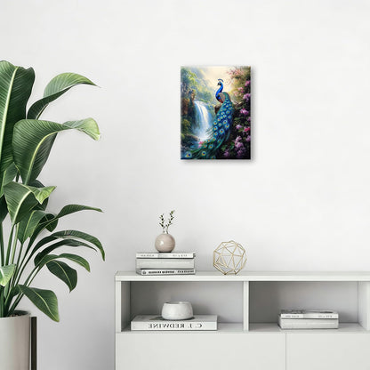 Peacock wall art, Flower Waterfall Pictures Wall Decor, Peacock Canvas Prints Painting, Framed Fashion Artwork for Bathroom Bedroom Living Room Kitchen Dinning Room Office Home Decoration 12x16