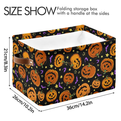 Halloween Pumpkin Spooky Storage Basket Fabric Kitchen Baskets Purple Bat Black Open Home Storage Bins Boxes Foldable Organizer Bag for Baby Cloth Pet Toy Book Shelf Closet Baskets 16×12×8 Inches