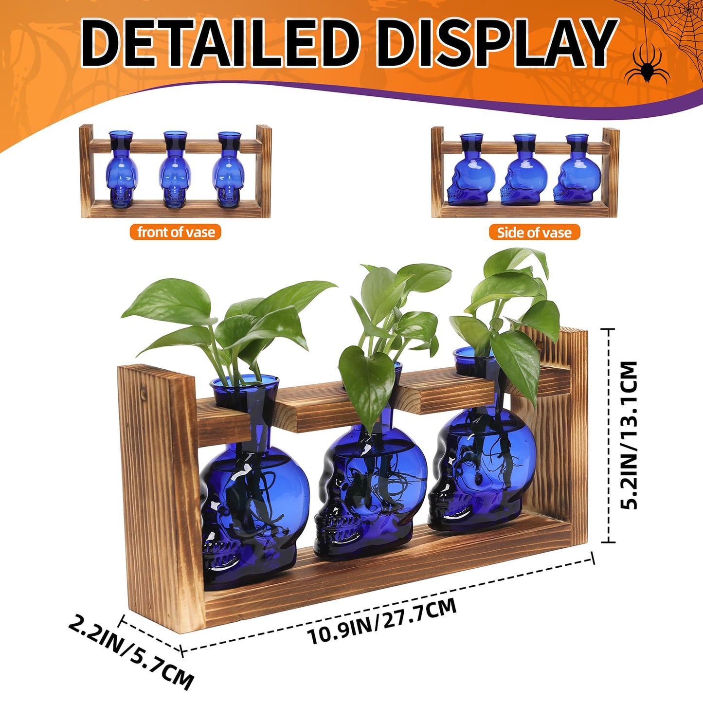 Plant Terrarium Propagation Stations Hydroponics Halloween Skull Planter Vase Skulls Decor with Wooden Stand Gift for Father