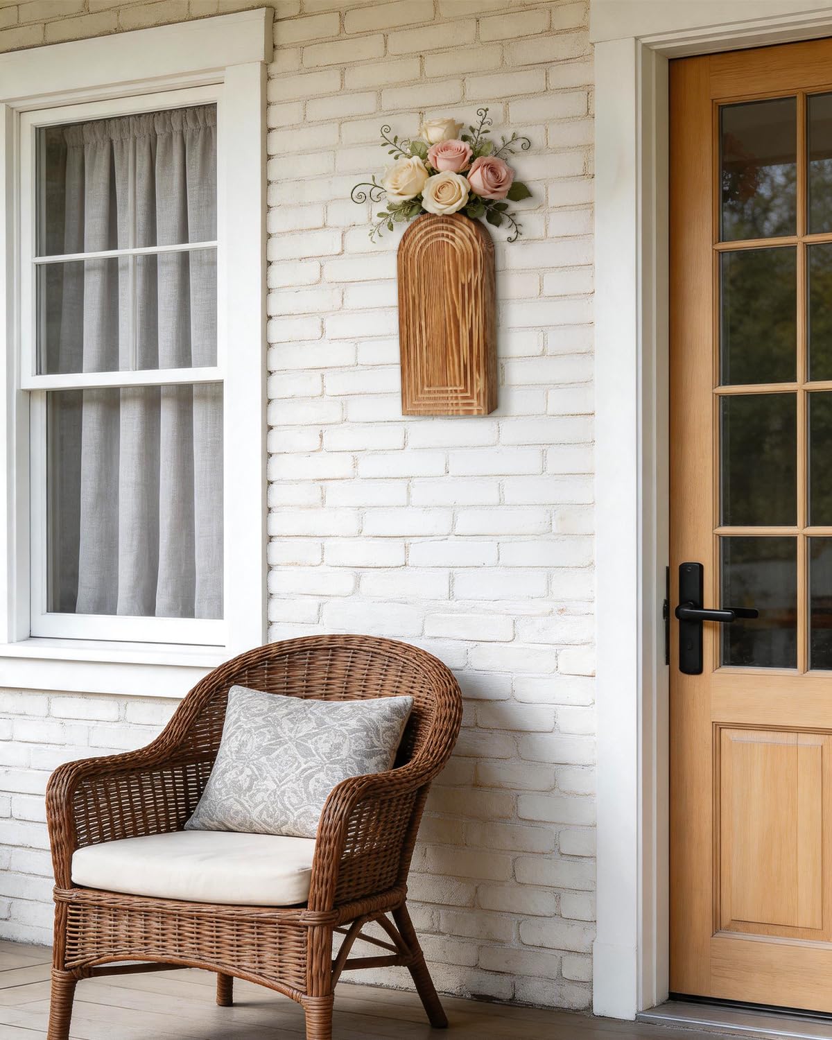 Wooden Wall Vase Set of 2 - Boho Natural Wood Wall Hanging Planter for Plants & Flowers,Modern Farmhouse Wall-Mounted Planters for Living Room,Entryway,Kitchen,Patio,Hallway,Wall Art for Home Decor
