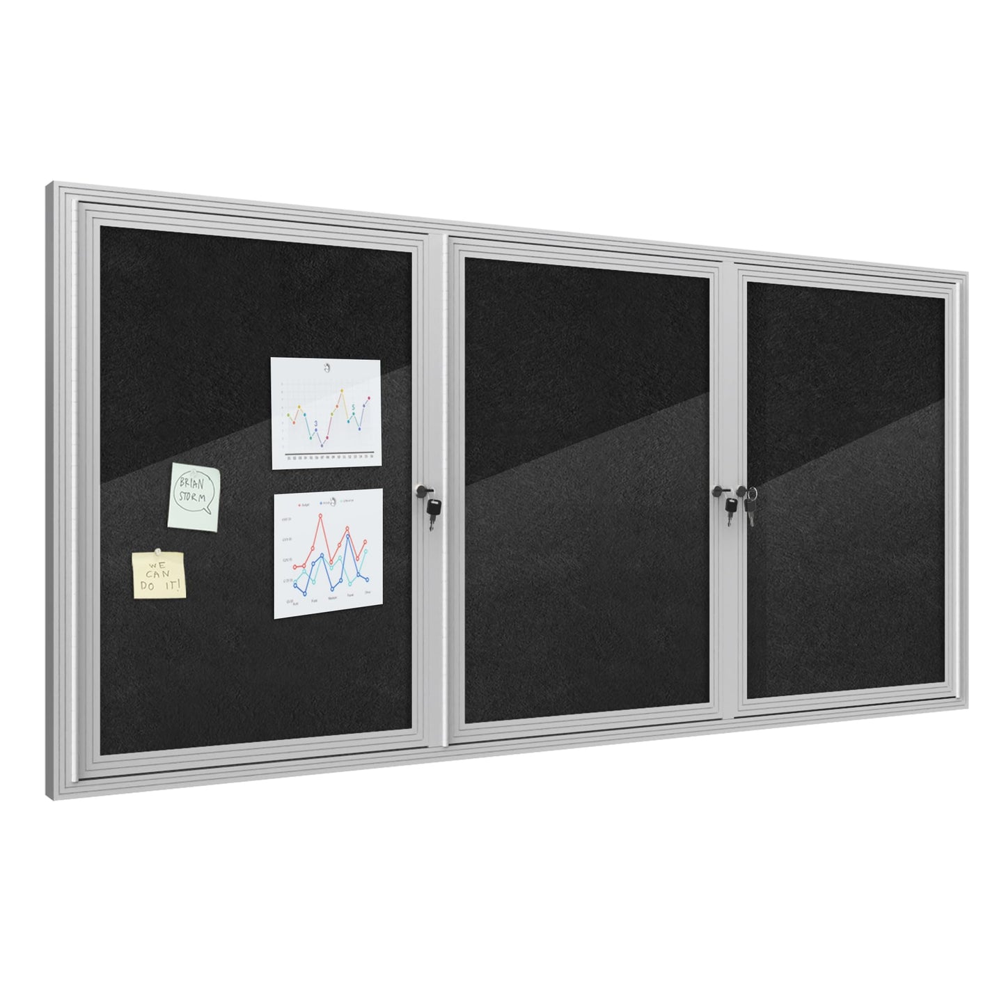Mifuro 70"x34" Enclosed Bulletin Board, Outdoor Lockable Weather-Resistant Aluminum Cork Noticeboard for School & Office, Silver Frame w/Black Flet